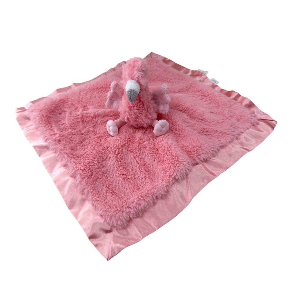 Cloud‎ Island Pink Flamingo Baby Security Blanket Lovey Satin Trim Plush Soft